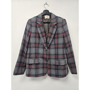 Vintage Pendleton Blazer Womens Medium Gray Red Plaid Wool Jacket Made USA 80s